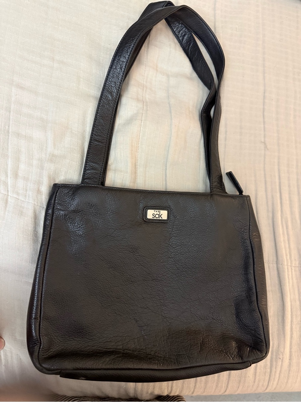 Vintage The Sak Black Pebbled Leather Shoulder Bag with Double Straps